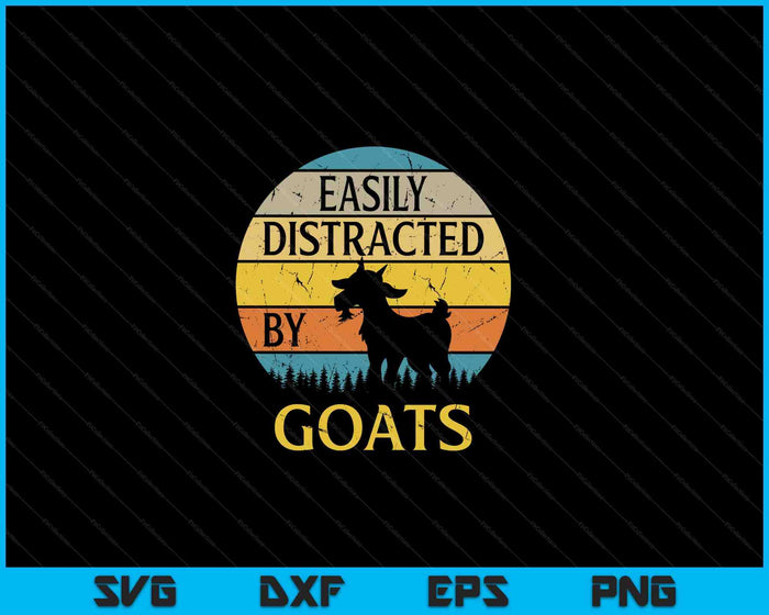 Fácilmente distraído por las cabras Retro Vintage Goat Lover SVG PNG Archivos de corte digitales