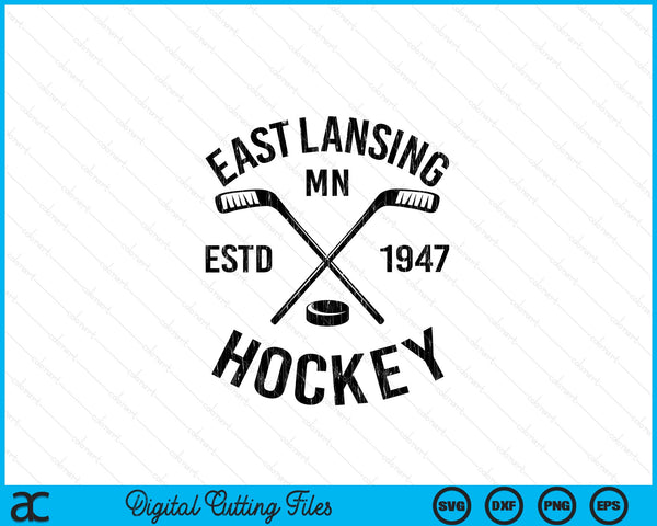 East Lansing Minnesota Ice Hockey Sticks Vintage Gift SVG PNG Digital Cutting Files