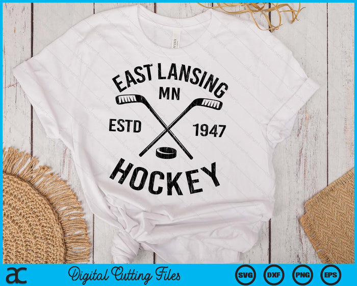 East Lansing Minnesota Ice Hockey Sticks Vintage Gift SVG PNG Digital Cutting Files