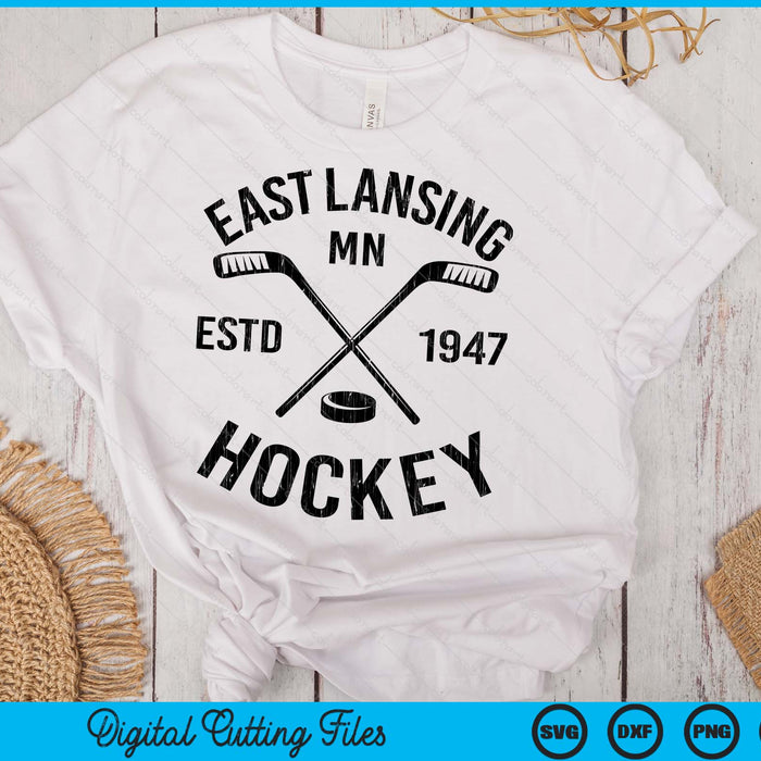 East Lansing Minnesota Ice Hockey Sticks Vintage Gift SVG PNG Digital Cutting Files