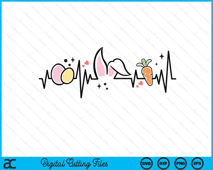 Easter Heartbeat Easter Bunny Ears SVG PNG Digital Printable Files