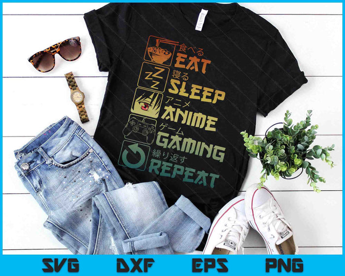 Eat Sleep Anime Gaming Repeat Kawaii Otaku Anime Manga SVG PNG Digital Printable Files