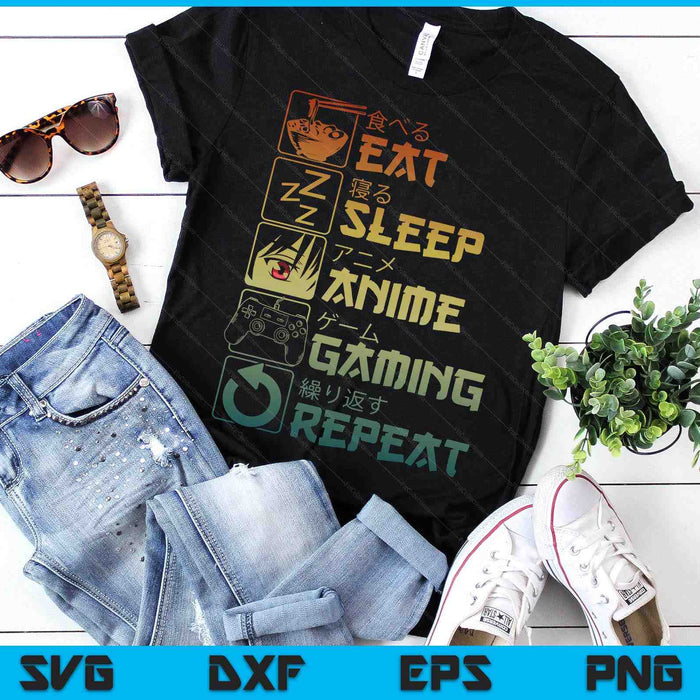 Eat Sleep Anime Gaming Repeat Kawaii Otaku Anime Manga SVG PNG Digital Printable Files