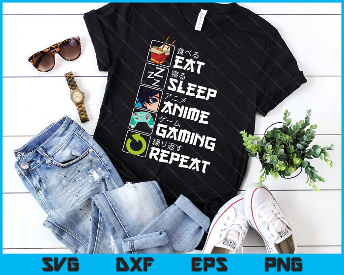 Eat Sleep Anime Gaming Repeat Kawaii Otaku Anime Manga SVG PNG Digital Printable Files