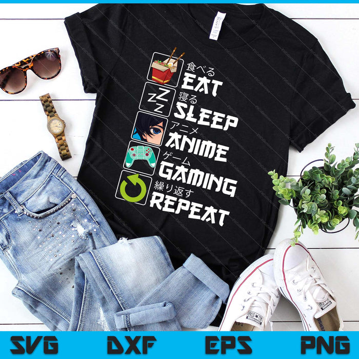 Eat Sleep Anime Gaming Repeat Kawaii Otaku Anime Manga SVG PNG Digital Printable Files