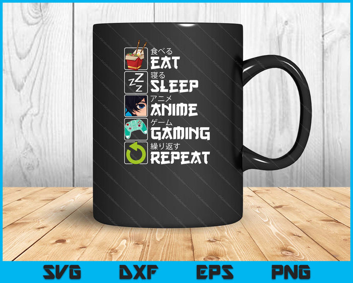 Eat Sleep Anime Gaming Repeat Kawaii Otaku Anime Manga SVG PNG Digital Printable Files