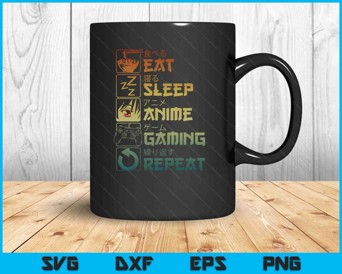 Eat Sleep Anime Gaming Repeat Kawaii Otaku Anime Manga SVG PNG Digital Printable Files