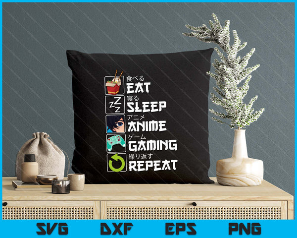 Eat Sleep Anime Gaming Repeat Kawaii Otaku Anime Manga SVG PNG Digital Printable Files