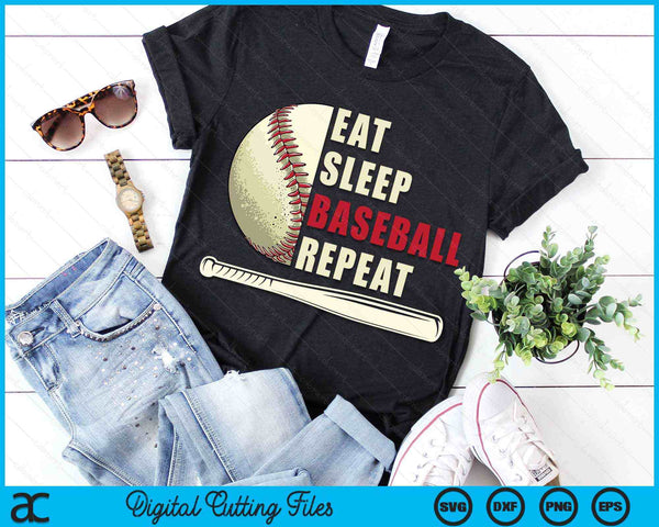 Eat Sleep Baseball Repeat Baseball Player SVG PNG Digital Cutting Files
