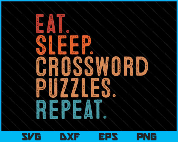 Eet slaap kruiswoordraadsels Herhaal grappige Vintage kruiswoordraadsel SVG PNG digitale snijbestanden