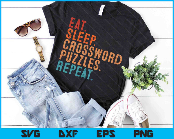 Eet slaap kruiswoordraadsels Herhaal grappige Vintage kruiswoordraadsel SVG PNG digitale snijbestanden