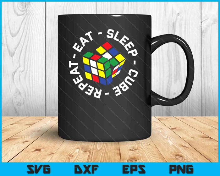 Eet slaapkubus Herhaal grappige kubussen Puzzelsnelheid Cuber SVG PNG digitale snijbestanden
