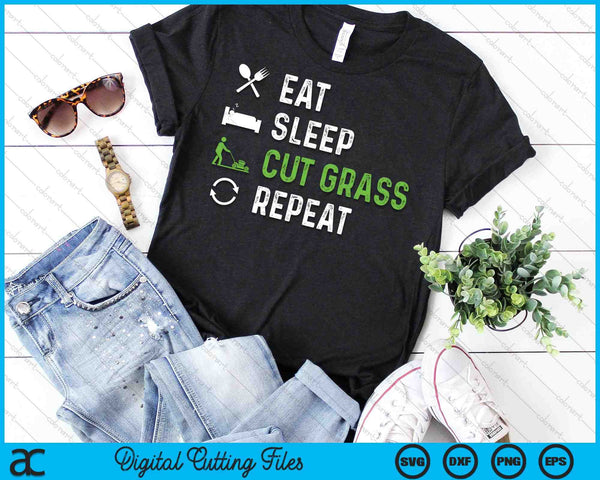 Eat Sleep Cut Grass Repeat SVG PNG Cutting Printable Files - on a t-shirt