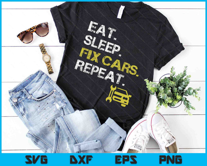 Eat Sleep Fix Cars Repeat Auto Mechanic Gift SVG PNG Digital Cutting Files