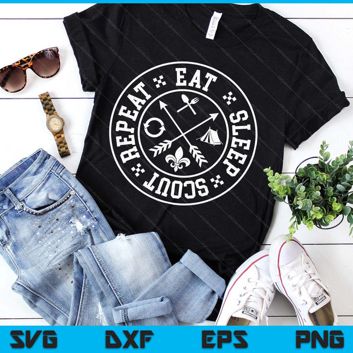 Eat Sleep Scout Repeat Funny Outdoor Camping Nature SVG PNG Digital Printable Files