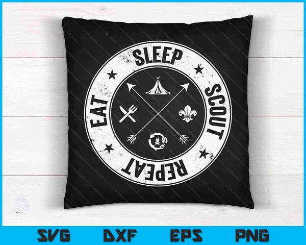 Eat Sleep Scout Repetir Scouting Amante Supervivencia SVG PNG Cortar archivos imprimibles