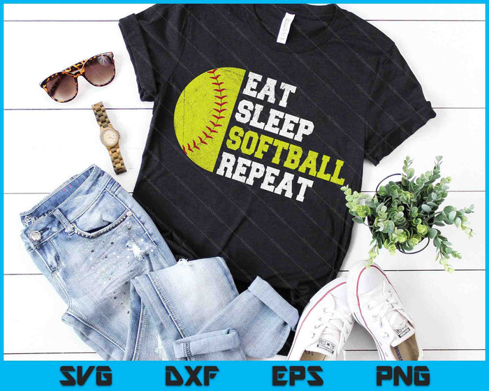 Eat Sleep Softball Repeat SVG PNG Digital Cutting Files