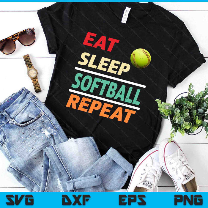 Eat Sleep Softball Repeat Sports Lover SVG PNG Digital Printable Files