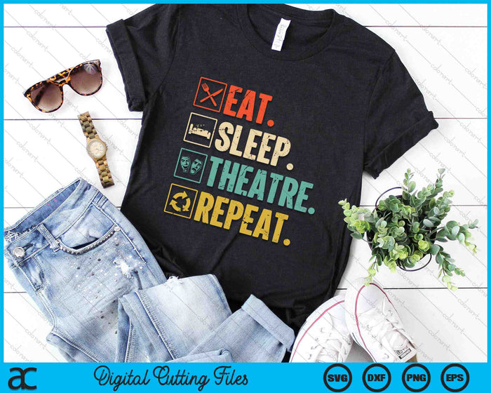 Eet slaap theater herhaal acteur theater SVG PNG digitale snijbestanden