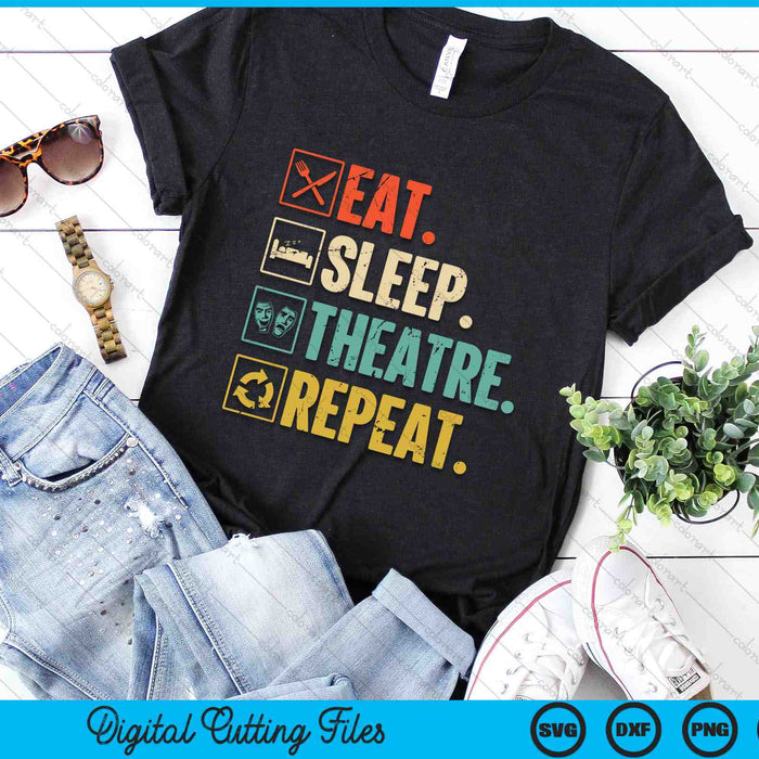 Eet slaap theater herhaal acteur theater SVG PNG digitale snijbestanden