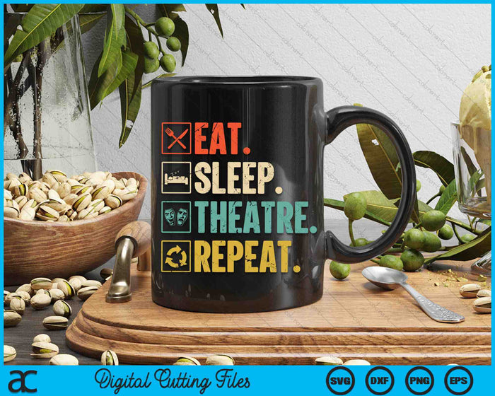 Eet slaap theater herhaal acteur theater SVG PNG digitale snijbestanden