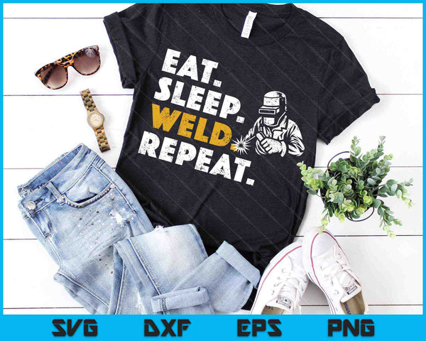Eat Sleep Weld Repeat Cool Welding Lover SVG PNG Digital Cutting File - on a t-shirt