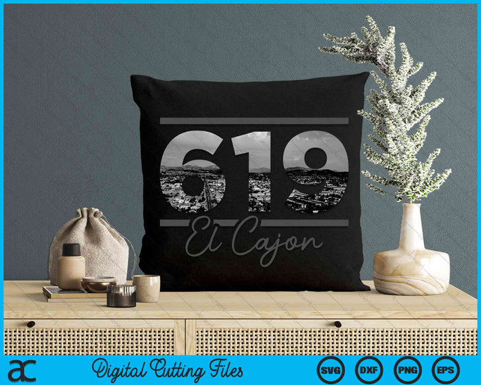 El Cajon 619 Netnummer Skyline Californië Vintage SVG PNG digitale snijbestanden