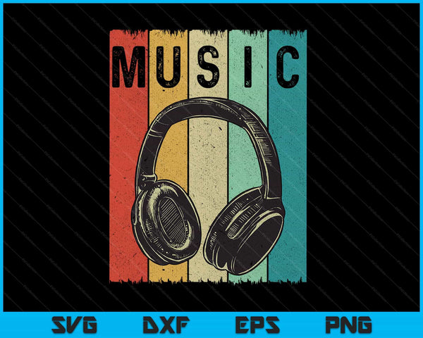Amante de la música electrónica DJ Regalo Vintage Retro Auriculares SVG PNG Cortar archivos imprimibles