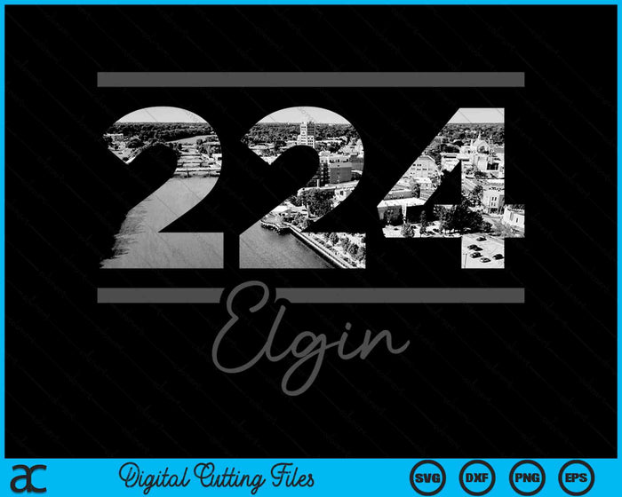 Elgin 224 Netnummer Skyline Illinois Vintage SVG PNG digitale snijbestanden 