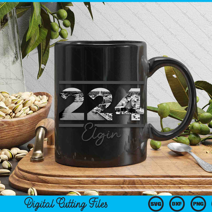 Elgin 224 Netnummer Skyline Illinois Vintage SVG PNG digitale snijbestanden 