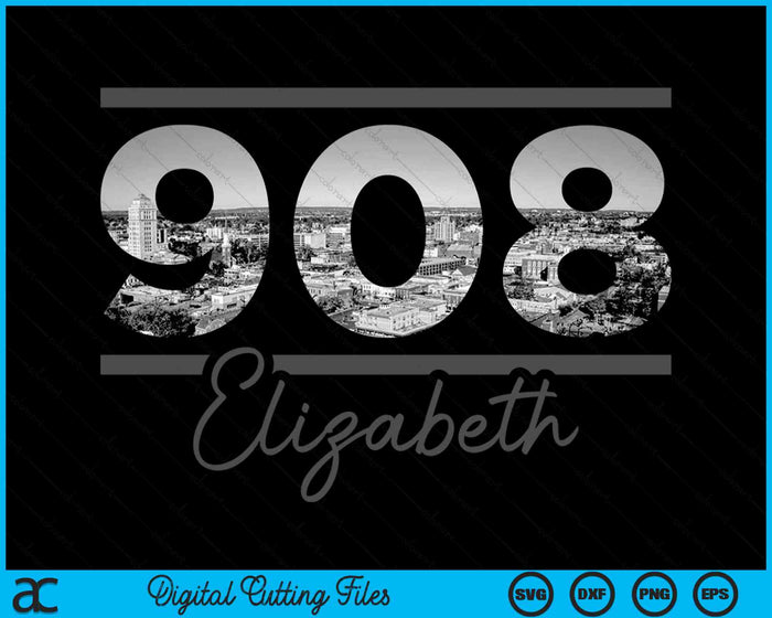Elizabeth 908 Netnummer Skyline New Jersey Vintage SVG PNG digitale snijbestanden 
