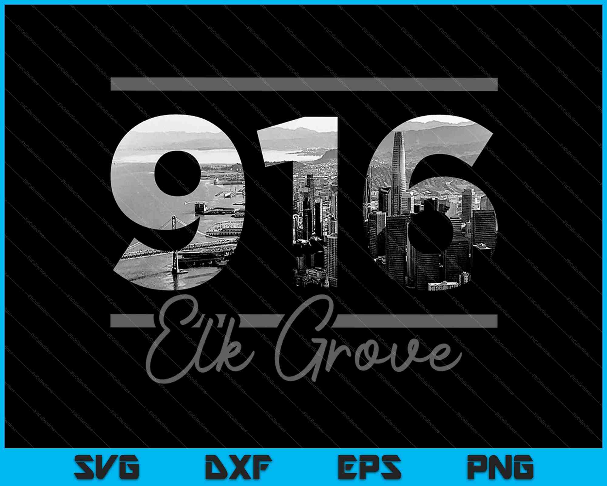 Elk Grove 916 Area Code Skyline California Vintage SVG PNG Files ...