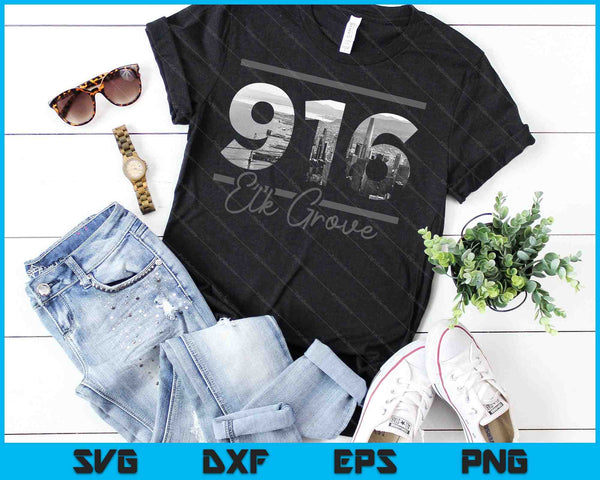 Elk Grove 916 Area Code Skyline California Vintage SVG PNG Cutting Printable Files - on a t-shirt