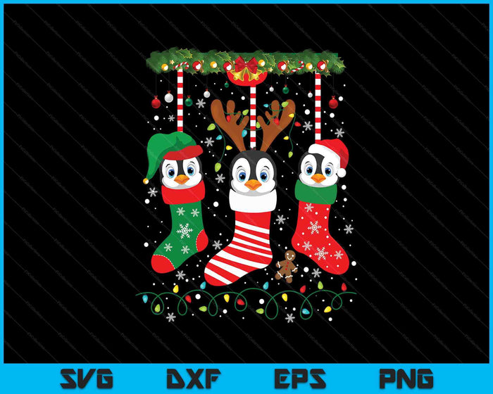 Emperor Penguin In Christmas Socks Lights Penguin Xmas SVG PNG Digital Printable Files