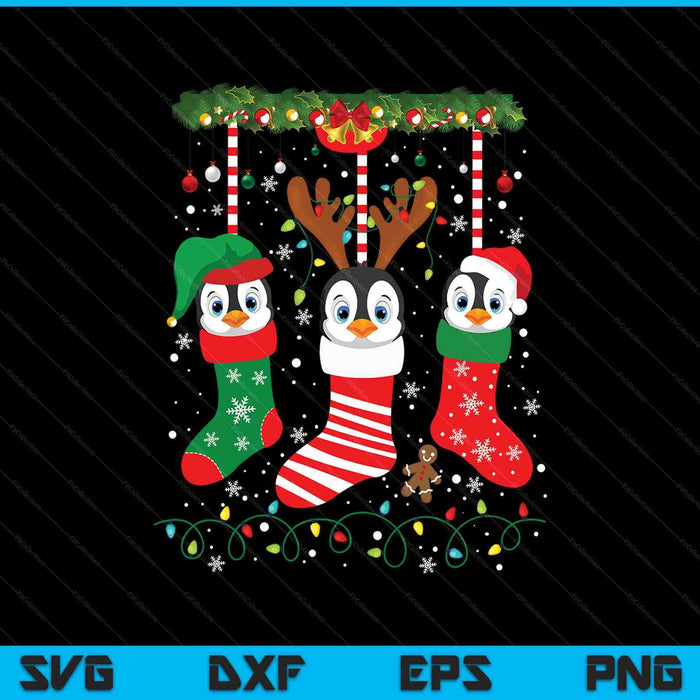 Emperor penguin in Christmas socks lights penguin Xmas SVG cut file