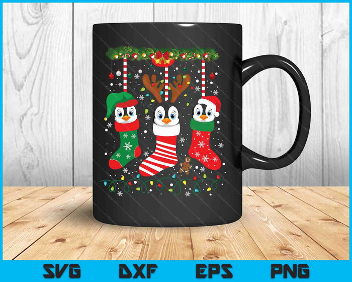 Emperor Penguin In Christmas Socks Lights Penguin Xmas SVG PNG Digital Printable Files