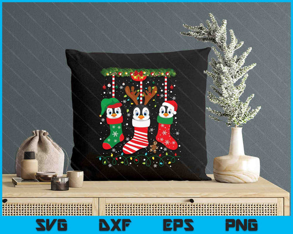 Emperor Penguin In Christmas Socks Lights Penguin Xmas SVG PNG Digital Printable Files