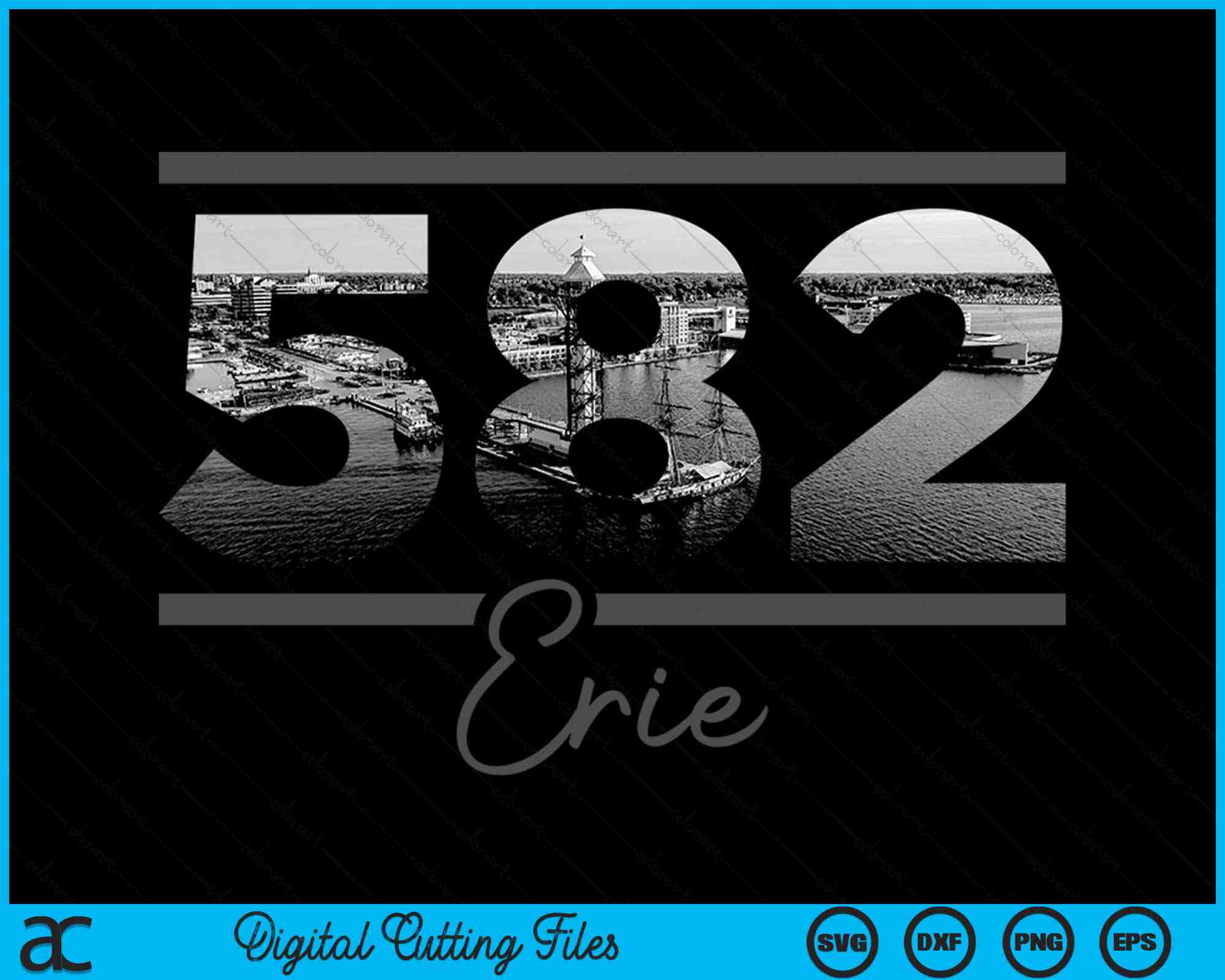 Erie 458 Area Code Skyline Pennsylvania Vintage SVG PNG Cutting Files ...
