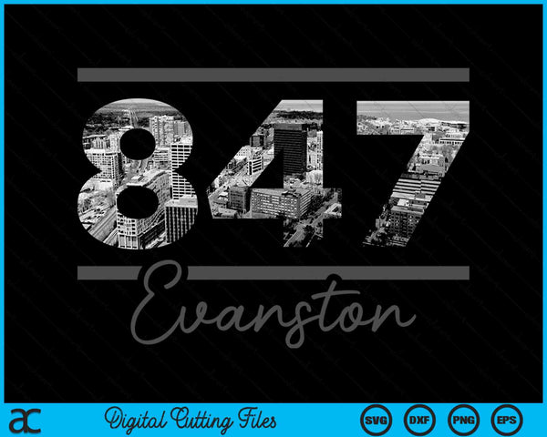 Evanston 847 Netnummer Skyline Illinois Vintage SVG PNG digitale snijbestanden 