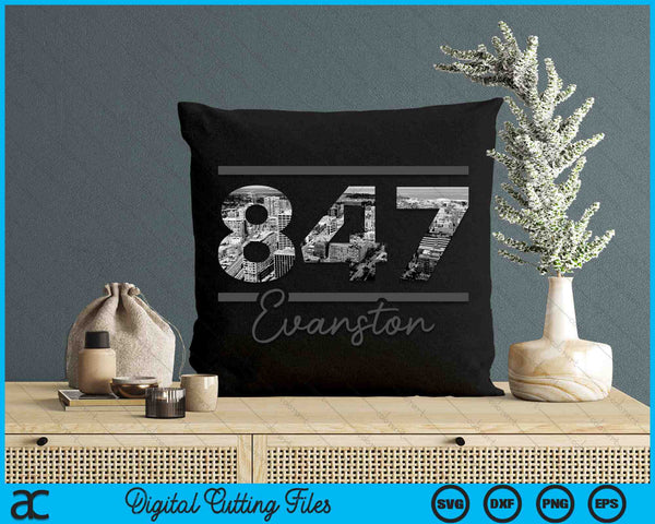 Evanston 847 Area Code Skyline Illinois Vintage SVG PNG Digital Cutting Files