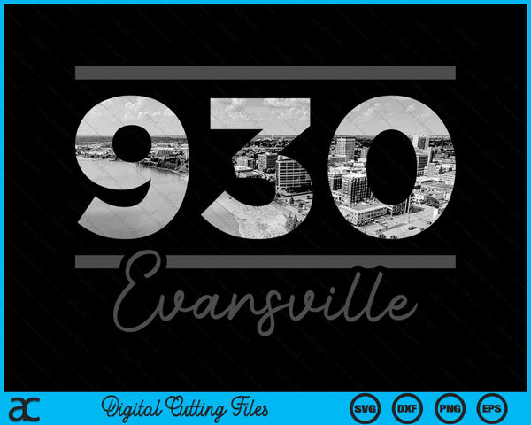 Evansville 930 Netnummer Skyline Indiana Vintage SVG PNG digitale snijbestanden 
