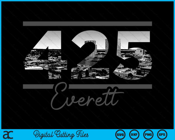 Everett 425 Area Code Skyline Washington Vintage SVG PNG Digital Cutting Files