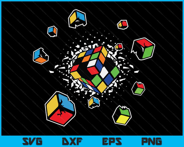 Exploderende kubus Speed ​​Cubing puzzel Master SVG PNG digitale snijbestanden