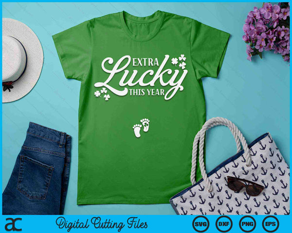 Extra Lucky This Year St Patricks Day Pregnancy Announcement SVG PNG Digital Printable Files