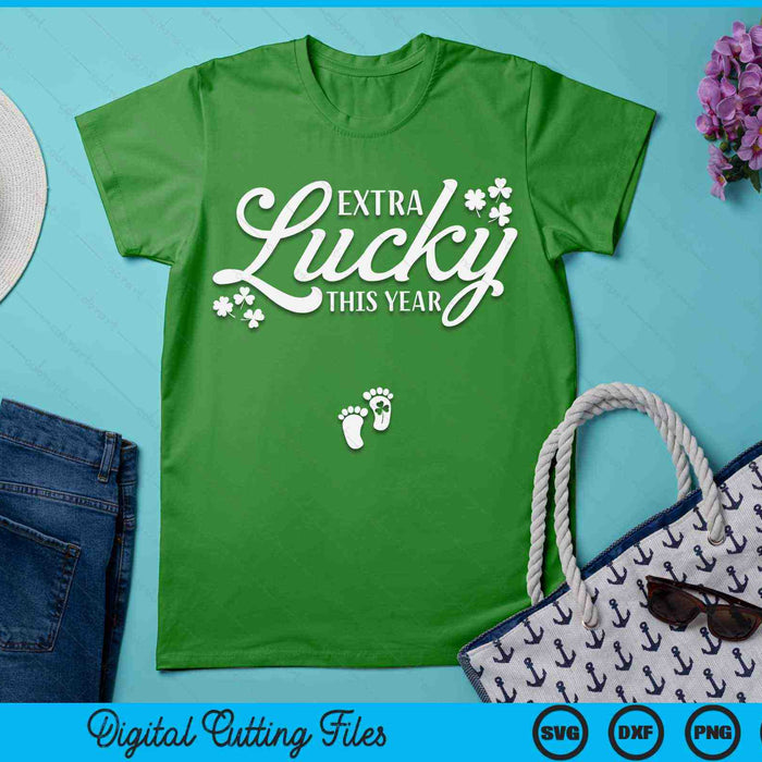 Extra Lucky This Year St Patricks Day Pregnancy Announcement SVG PNG Digital Printable Files