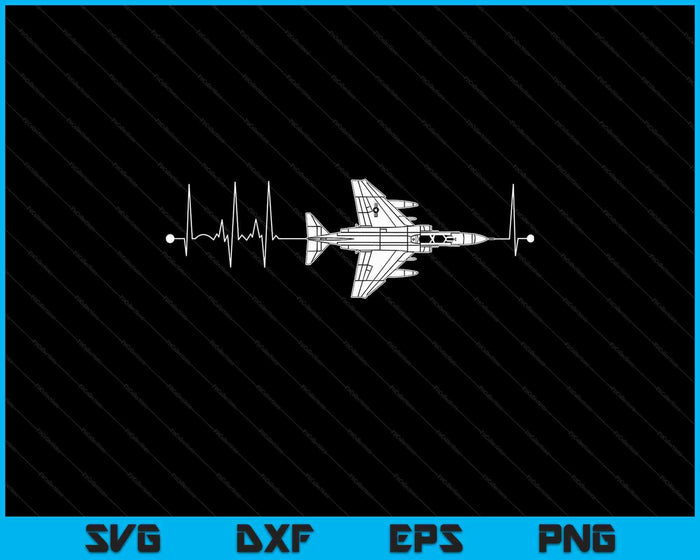 F-4 Phantom Schematic Airplane Pulse Ekg Pilot F4 Heartbeat SVG PNG Digital Printable Files