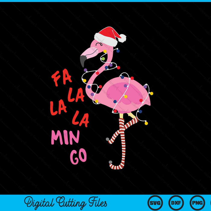 Fa la la Mingo flamingo Christmas tropical Xmas tree lights SVG cut file