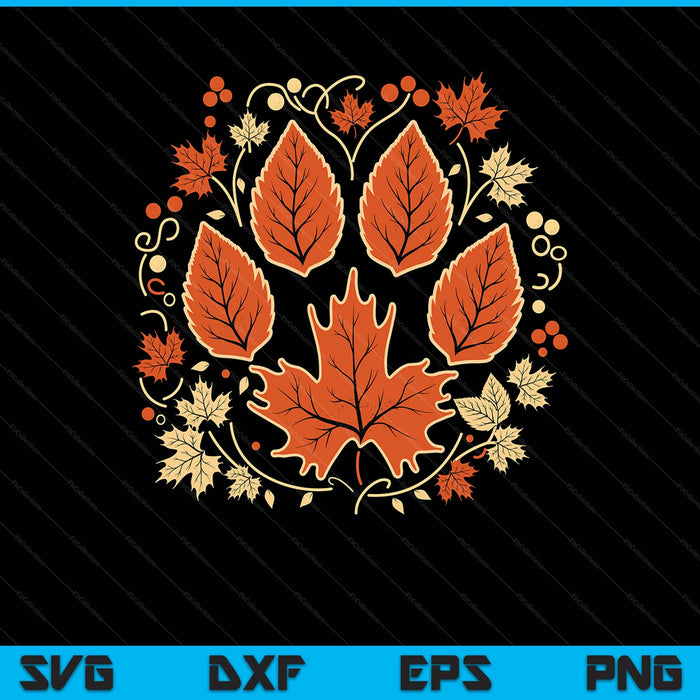 Fall autumn leaf dog paw print pets puppy owner dogs lover SVG cut file