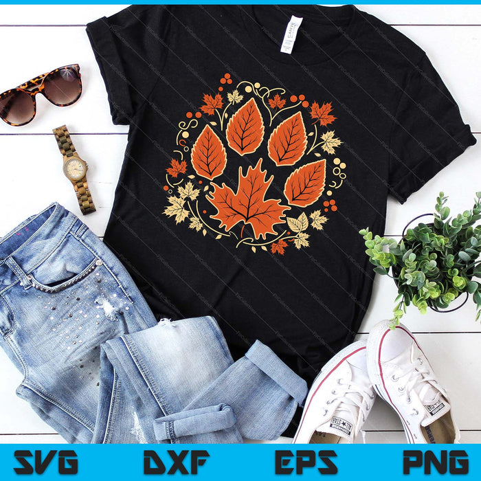 Fall Autumn Leaf Dog Paw Print Pets Puppy Owner Dogs Lover SVG PNG Digital Printable Files