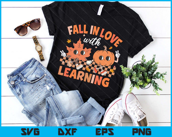 Fall In Love With Learning Pumpkin Autumn Leaves Teacher SVG PNG Digital Printable Files